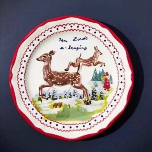 Anthropologie Nathalie Lete Twelve Days of Christmas Plate Ten Lords Leaping NEW